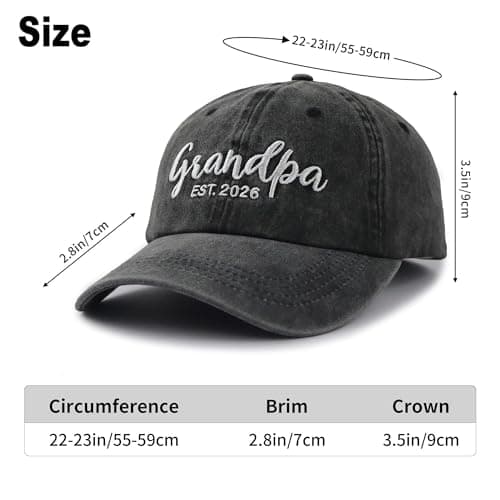 2PCS Grandma and Grandpa Est 2026 Hats for Grandparents, Adjustable Embroidered Cotton Baseball Cap for Women Men