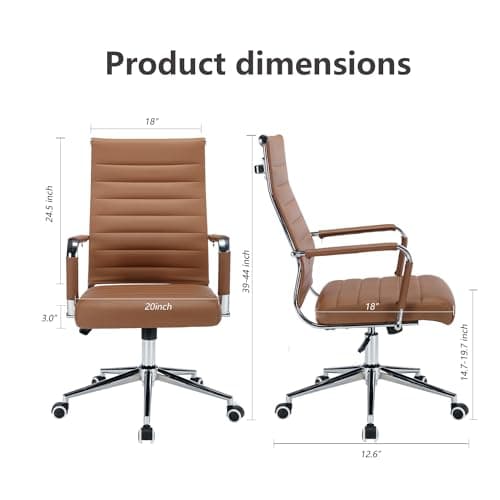 Office Desk Chair Leather, Conference Room Chairs with Wheels, Executive Modern High Back Ergonomic Swivel Rolling Ribbed Computer Chair(Brown)