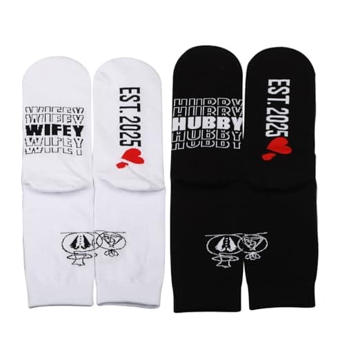 MBMSO Couples Socks Set Newlyweds Gift Socks Hubby and Wifey Est. 2025 Wedding Gift for Bride and Groom Socks Engagement Gift