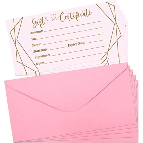 ceiba tree Pink Blank Gift Certificates for Business 30 Pcs Gold Foil Certificate Cards with Envelopes for Salon Restaurants Spa Birthday B0B492G8QQ