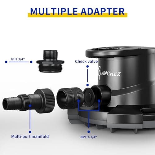 LANCHEZ 1/2HP Automatic Pool Cover Pump, 2250GPH Submersible Water Sump Pump with Check Valve & 3 Adapters, 25ft Power Cord, Removal for Swimming Pool, Hot Tubs, Rooftops and more,Black