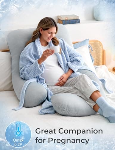 Removable Cover, Support for Back, Legs, Belly, Hips for Pregnant Women, Side Sleeper, Pregnancy Gifts & Essentials, 57 Inch Momcozy Cooling Pregnancy Pillow - U Shaped Full Body Maternity Pillow B09V4C1GDF