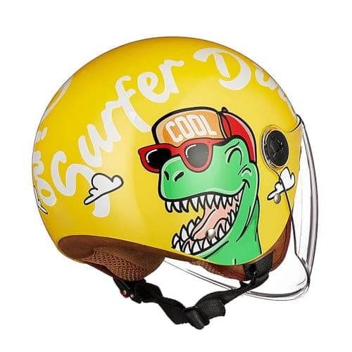 Kids Motorcycle Helmet, Jet Helmet with Visor, Scooter & Bike ATV, Quick-Release Buckle, Removable & Washable, 48-55cm
