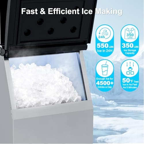COTLIN Commercial Ice Maker, 550LBS/24H with 350LBS Storage, Commercial Ice Machine with Self-Cleaning, Ice Ready in 5–15 Min, Timing Function, Ice Thickness Adjustment, Stainless Steel, ETL Approval