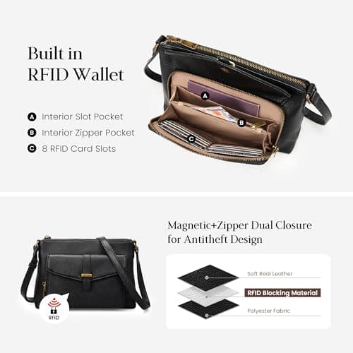 befen Genuine Leather Crossbody Bags for Women Soft Small Leather Purse with Built in RFID Wallet Trendy Shoulder Handbags