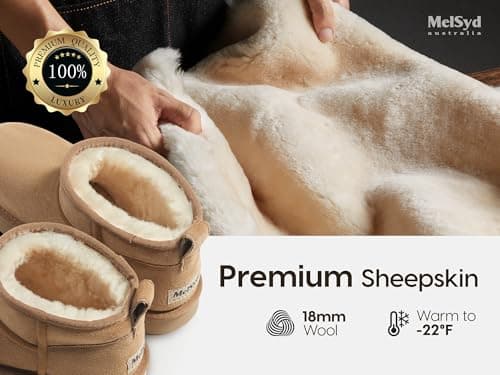Mel&Syd 100% Australian Sheepskin Mini Boots with Arch Support Options - Warm Down to -40°F (-40°C) Thermal Ankle Booties - Waterproof Suede & Breathable Winter Shoes for Urban Commute & Office Wear
