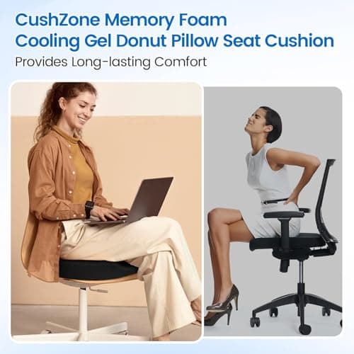 Donut Pillow Seat Cushion - Cooling Gel Donut Chair Cushions, Memory Foam Seat Cushion for Office & Home, Car Seat Cushion and Butt Pillow, Hemorrhoids Pillow and Tailbone Pain Relief, Black