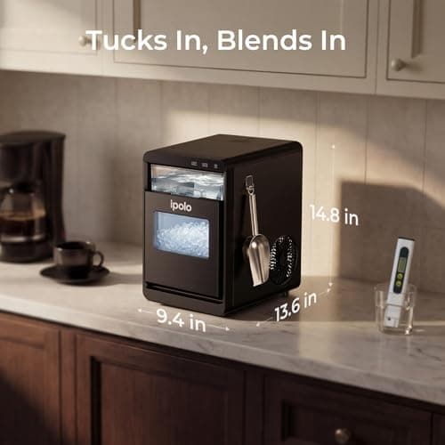 Nugget Ice Maker Countertop: 44lb/Day, Self-Cleaning, Black Stainless Steel, Portable, Soft Chewable Pebble Ice Machine for Home Kitchen, RV & Office