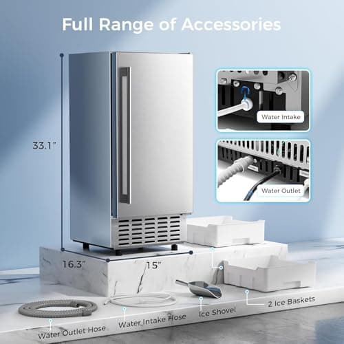 Kismile Under Counter Nugget Ice Maker, Pebble Ice Machine 80 lbs/Day, 24H Timer, Self-Cleaning, Double Ice Baskets, Built-in Ice Maker for Home & Office (Grey