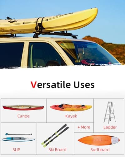 Abahub Soft Roof Rack Pads with 2 Tie Down Straps, 2 Tie Down Ropes, 2 Hood Loops and Storage Bag, for Surfboard, Kayak, Canoe, Heavy Duty Universal Car Roof Racks System Black 30 Inch