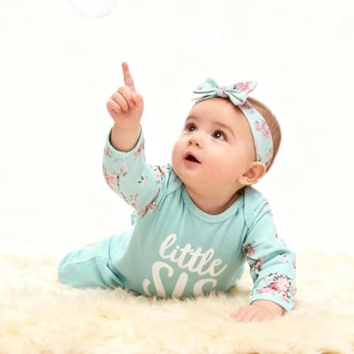 AMAWMW Newborn Baby Girl Little Sister Sleeper Gown Stripe Long Sleeve Nightgown Pajamas Gifts Stuff Essential Outfit