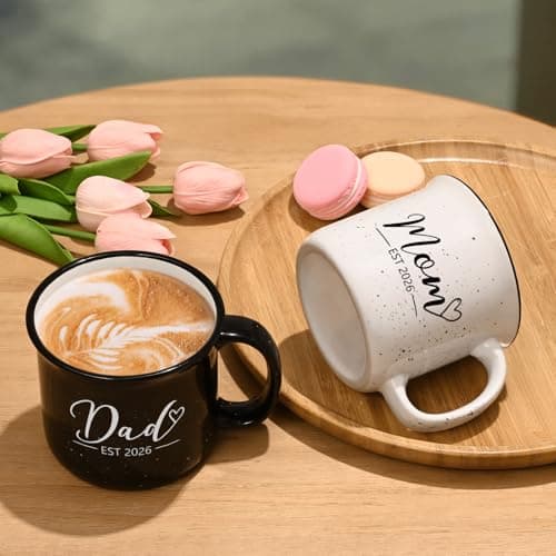 Maustic Mom and Dad Mugs, New Parents Gifts for Couples, New Mom and Dad Est 2026 Gifts for Expecting First Time Parents, 15 Oz