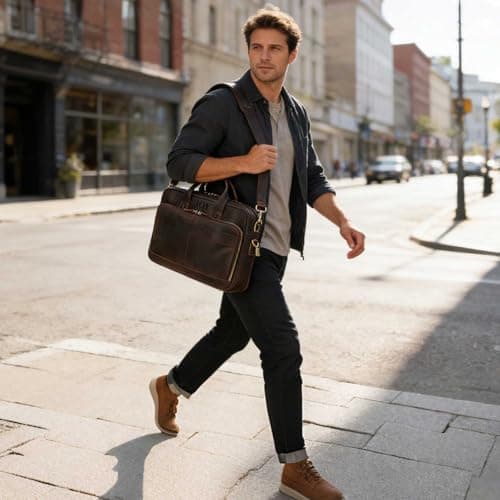 Personalized Leather Bag for Men, Full Grain Handcrafted Leather Briefcase with Multiple Compartments, Custom Business Laptop Messenger Bags,Top Choice Gifts for Birthdays, Christmas, Graduation