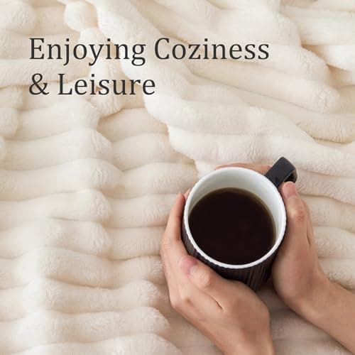 Ultra-Soft Plush Fleece, Cozy, Warm Yet Lightweight, Ribbed Texture, Home Decor, Machine Washable, Giftable, All-Season Use BEDELITE Ribbed Fleece Throw Blanket for Couch, Cream, 50"x60" B0CSFJR66V