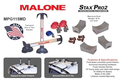 Malone Stax Pro2 Universal Car Rack Folding Kayak Carrier (2 Boat Carrier)