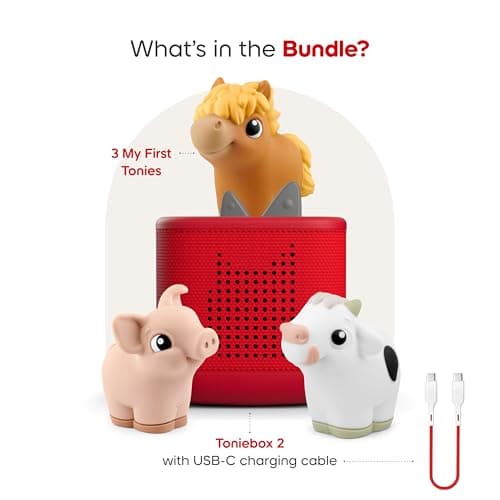 Toniebox 2 My First Farm Bundle for Kids 1+ with Soft and Squeezable Cow, Horse, and Pig - Sunset Red B0FJ2ZY48J