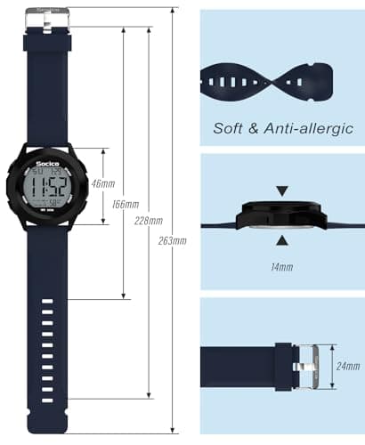 SOCICO Mens Digital Watch Sports Waterproof Outdoor Large Face Military Watches with Stopwatch Back Light Alarm Date Display