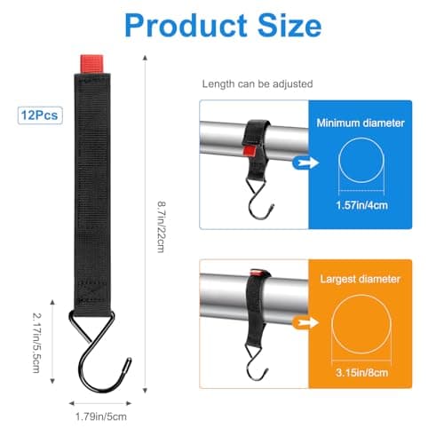 Fabflame 12 Pack Ice Fishing Shelter Tent Hooks, Heavy Duty Ice Fishing Shelters Coat Hooks Accessory Hanger for Ice Fishing Tent, Outdoor Camping, Hunting Blinds, Must-Have Ice Fishing Accessories