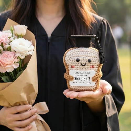 Crisky Handmade Funny Graduation Gifts, Positive Crochet Toast with Little Graduation Card and Grad Caps - You are Totally Amazing - Grad Gifts for College University Masters Degree B0GBVS3MZF