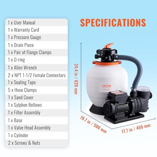 VEVOR 14-inch Sand Filter Pump for Above Ground, Digital Programmer Timer, 3000 GPH, 3/4 HP Pool Pumps System & Filters Combo Set with 6-Way Multi-Port Valve & Strainer Basket, Easy Installation