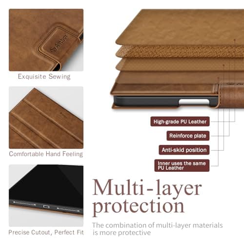 Antbox for iPad Pro 13 Inch Case M5 2025/M4 2024, Built-in Pencil Holder, Supports Pencil Pro/(USB-C), Auto Sleep/Wake Function PU Leather (Brown)