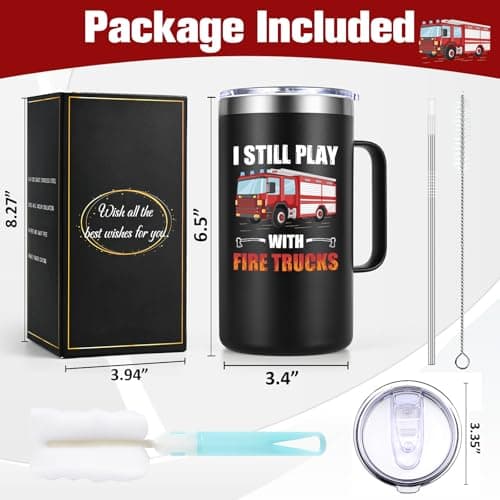Lifecapido Firefighter Gifts for Men, I Still Play With Fire Truck 20oz Insulated Coffee Mug, Fire Fighter Fireman Christmas Gifts for Firefighters Men, Black