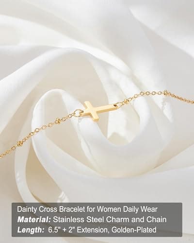 Religious Gifts Adjustable Dainty Cross Bracelet, Easter, Mother's Day, Christmas, Birthday, Lobster Clasp, 6.5" + 2" Tarsus Cross Bracelet for Women, Christian Gifts for Women B0FY3CMRT7