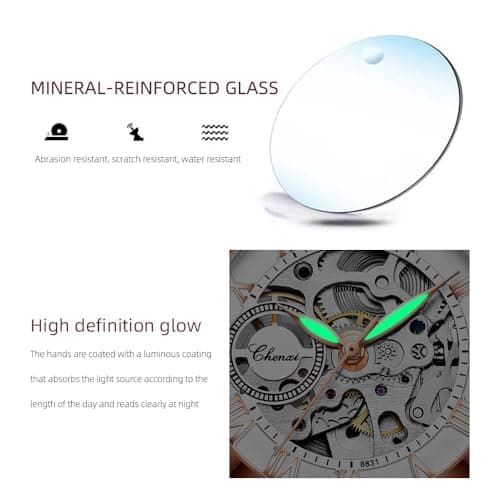 MASTOP Women's Sapphire Watches Automatic Steampunk Self Winding Mechanical Gold Bracelet Ladies Skeleton Wrist Watch Leather Strap for Ladies Famale