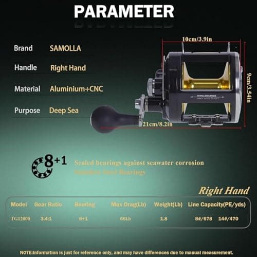 SAMOLLA Deep Sea Fishing Reels 44-66Lb Max Drag for Saltwater or Freshwater Ocean Conventional Reel Saltwater Fishing Reel for Tuna Sailfish Swordfish