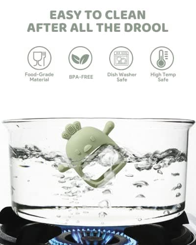 2 Pack Baby Teething Toy Silicone Teething Mitten for Babies Over 3 Months Anti Dropping Wrist Hand Teethers Baby Chew Toys for Sucking Needs, BPA Free (Green & Caramel)