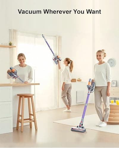 Cordless Vacuum Cleaner, 2 Batteries 120 Mins Runtime, 600W 50KPA Stick Vacuum with Self-Standing, Tangle-Free Brush, LED Display, Vacuum Cleaner for Home Hardwood Floor, Carpet, Pet Hair