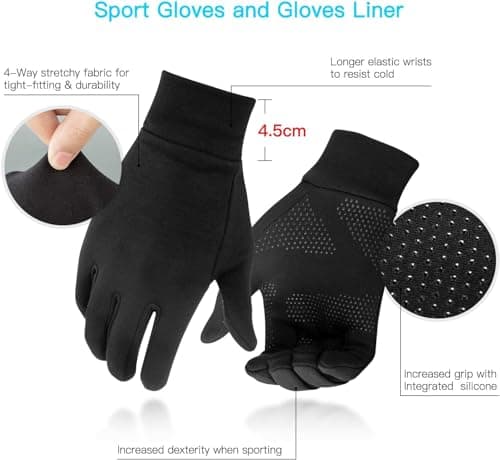 Unigear Lightweight Running Gloves, Touch Screen Anti-Slip Warm Gloves Liners for Cycling Biking Sporting Driving for Men Women