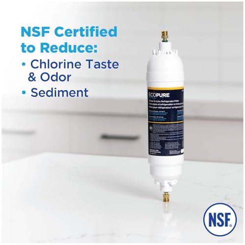 EcoPure EPINL30 5-Year In-Line Refrigerator Water Filter – Universal Fit for Most Fridges, Ice Makers, RVs & Boats – Reduces Chlorine Taste & Odor – Easy DIY Install with 1/4" Fittings
