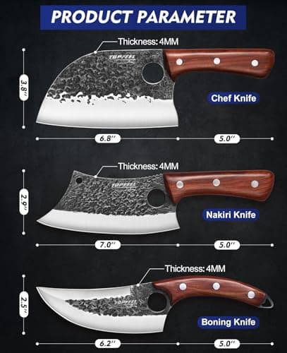 3PCS Butcher Knife Set, Hand Forged Serbian Chef Knives & Meat Cleaver & Viking Knives, Meat Cutting Kitchen Knife Set for Home, Outdoor Cooking, Camping BBQ Gift Idea Men