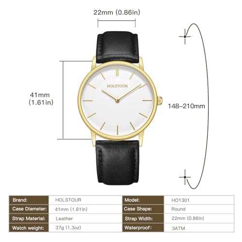 HOLSTOUR Watches for Mens Minimalist Fashion Business Wrist Watch Analog with Leather Strap