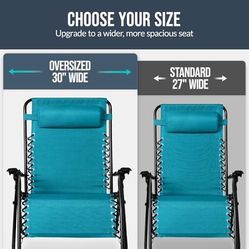 Best Choice Products Set of 2 Extra Wide Adjustable Steel Mesh Zero Gravity Lounge Chair Recliners w/Pillows and Cup Holder Trays - Peacock Blue