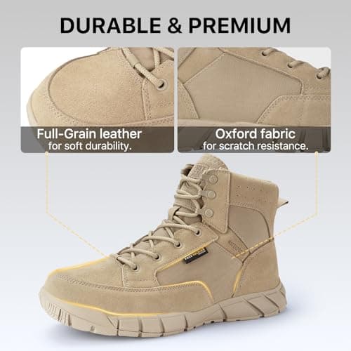 FREE SOLDIER Men's Durable Work Boots 6 Inches Lightweight Waterproof Hiking Boots Suede Leather Tactical Boots