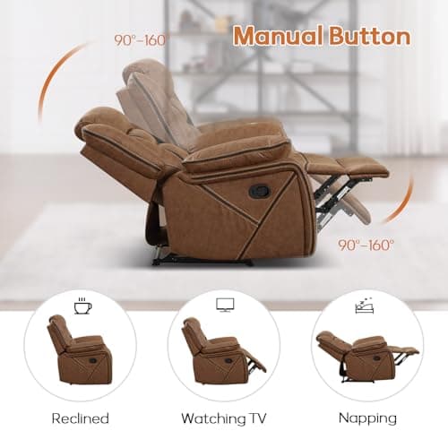 EBELLO Faux Leather Recliner Sofa Furniture Set for Living Room, Recliner Chair, Manual Loveseat, 3 Seat Recliniing Sofa Couch Set for Meeting Room, Brown