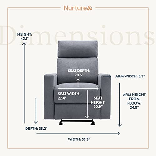 Nurture& The Manual Glider Premium Modern Recliner Nursery Glider Chair with Spill, Stain Proof Fabric | Designed with a Thoughtful Combination of Function and Comfort | Water Repellant (Gray)