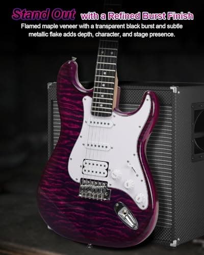 UST-200 Beginner Electric Guitar Kit HSS Pickup, Versatile 5-Way Switch for Clean to High-Gain Tone, Full-Size ST Style Guitar for Starter & Intermediate Players, Gig Bag, Digital Tuner Purple