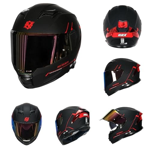 HAX Force Aerodynamic Full Face Helmet for Street & E-Bikes DOT & ECE Certified - Enhanced Dual Visor, Adult Size, Pinlock Ready Matte Black Red M