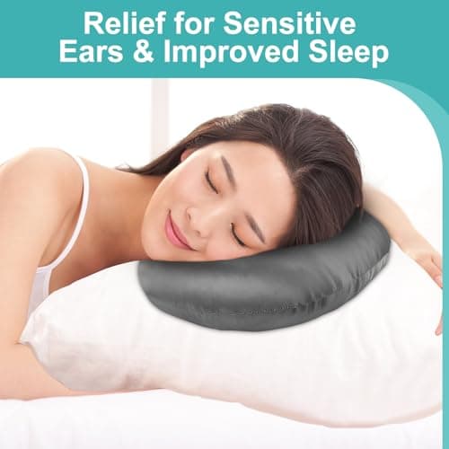 Piercing Pillow for Side Sleepers with an Ear Hole, Donut Pillow for Ear Pain CNH | Pain Relief Sleeping | Pressure Sore | Satin Washable and Adjustable Ear Protector (Dark Gray)