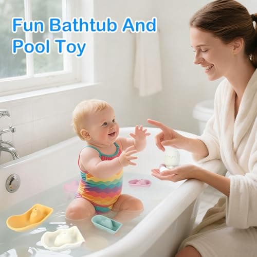 MCGMITT Baby Bath Toys for Kids Ages 1-3, 12 PCS Silicone Mold Free Bathtub Toys for 6-12 Months, Soft Stacking Cups & No Hole Duck & Floating Boats, Beach Sand Water Table Pool Toys for Toddlers