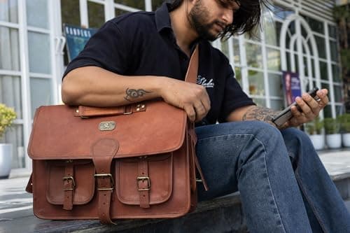 cuero Leather Messenger Bag for Men, 18 Inch Laptop Crossbody, Handmade Leather Shoulder Satchel Bag for Men, Full Grain Business Briefcase for Office/Work/Travel - Vintage Brown