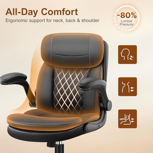 Leather Office Chair, Upgraded PU Computer Desk Chairs with Double-Layer Seat Cushion and Neckrest, 360°Swivel, Ergonomic Small Gaming Chair with Wheels and Adjustable Armrests for Short People, Black