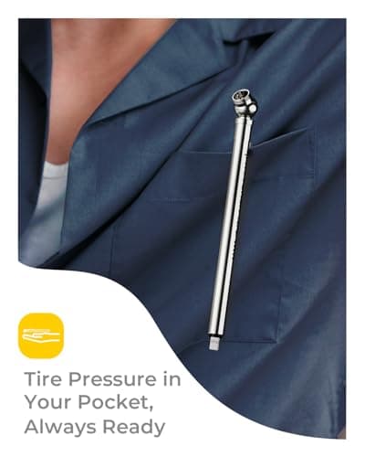 Pencil Tire Pressure Gauge 2 Pack with Valve Caps, Stainless Steel Body Tire Gauges for Tire Pressure with Deflator Valve, Metal Nozzle Tire Gauge for Cars, Pickups, RVs, Bicycles
