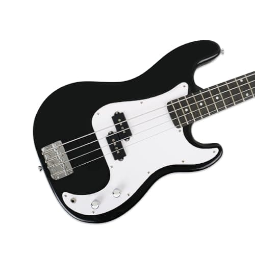 Fojill Full Size 4 Four String Electric Bass Guitar 20W Amplifier Amp Right Hand Beginner Starter Kit Set Combo Bundle Accessory Gig Bag,Strap,Picks,Capo,Noiselss Cable,Strings (Black)