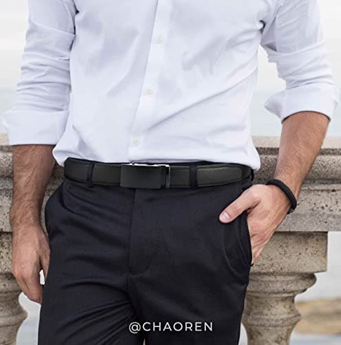 CHAOREN Mens Belt - Mens Ratchet Belt Leather 1 3/8" for Dress Pant - Micro Adjustable Belt Fit Everywhere