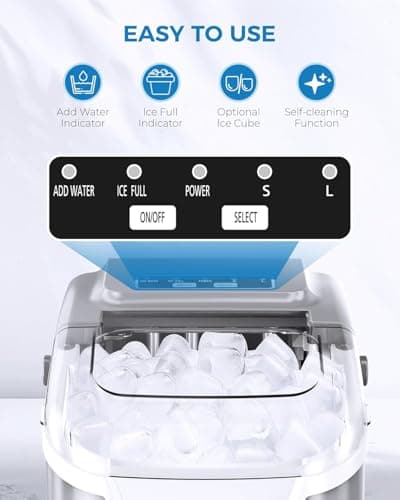 Antarctic Star Countertop Ice Maker Portable Ice Machine with Handle,Self-Cleaning Ice Makers, 26Lbs/24H, 8 Ice Cubes Ready in 6 Mins for Home Kitchen Bar Party (Grey)