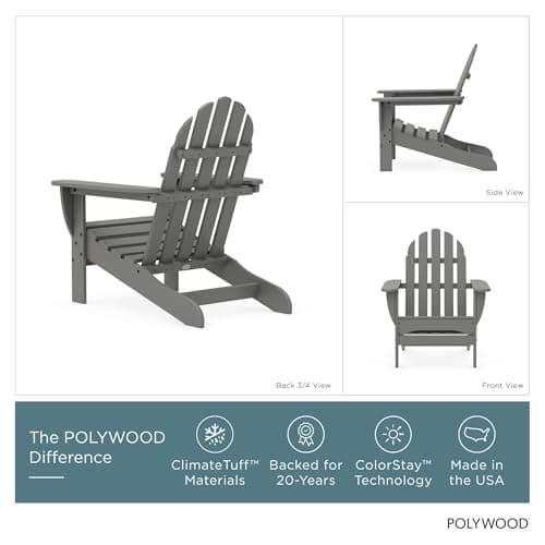 Polywood AD4030GY Classic Outdoor Adirondack Chair, Slate Grey